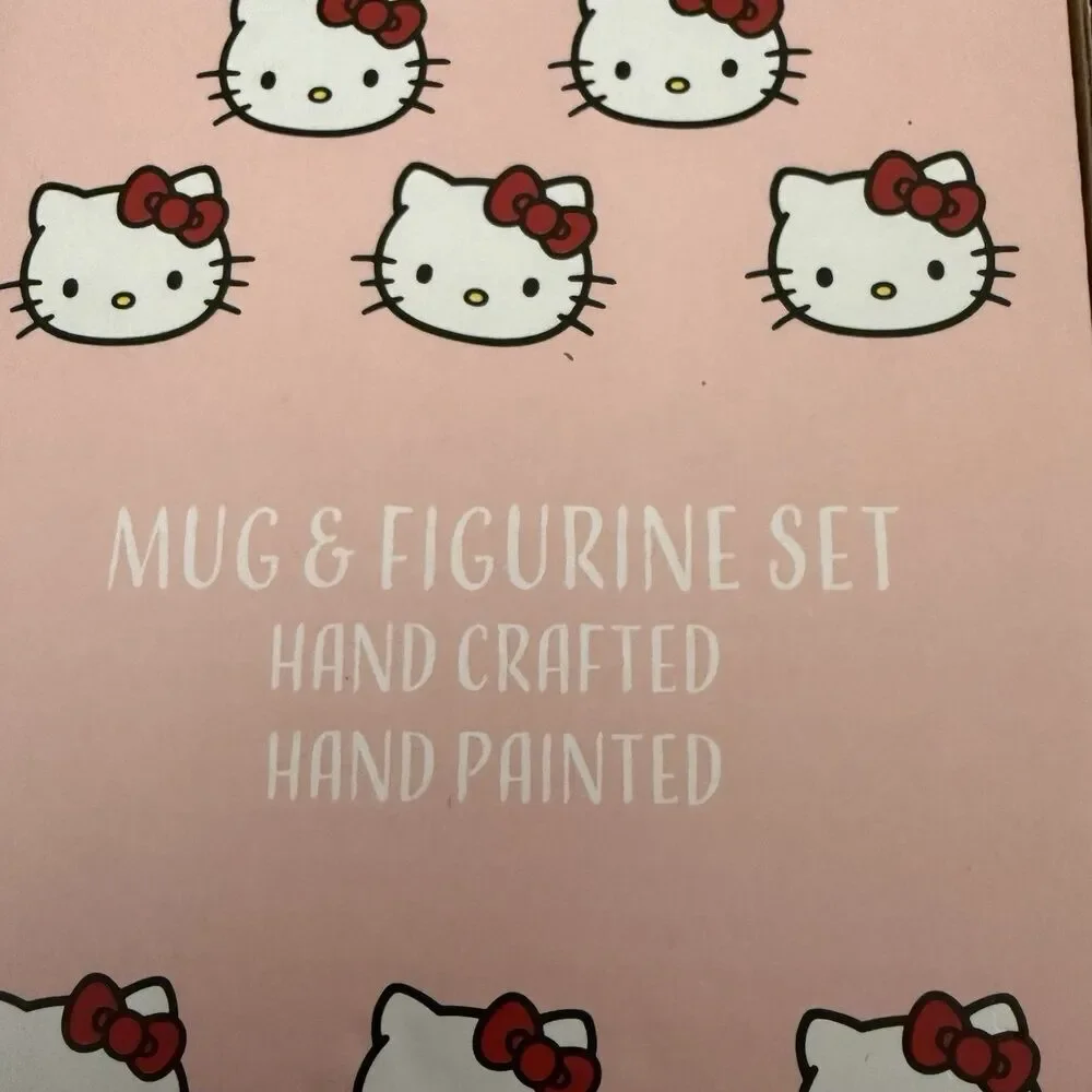 Hello Kitty Hand Painted Ceramic Mug and Figurine Set By Sanrio New
